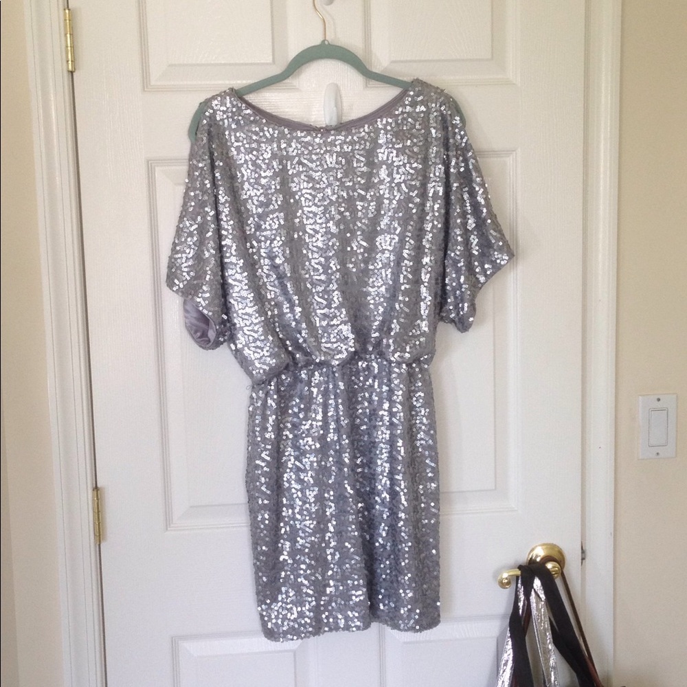 XSCAPE: Silver Sequined Dress